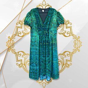 Vintage Sangria Silk V-Neck Paisley Print Dress